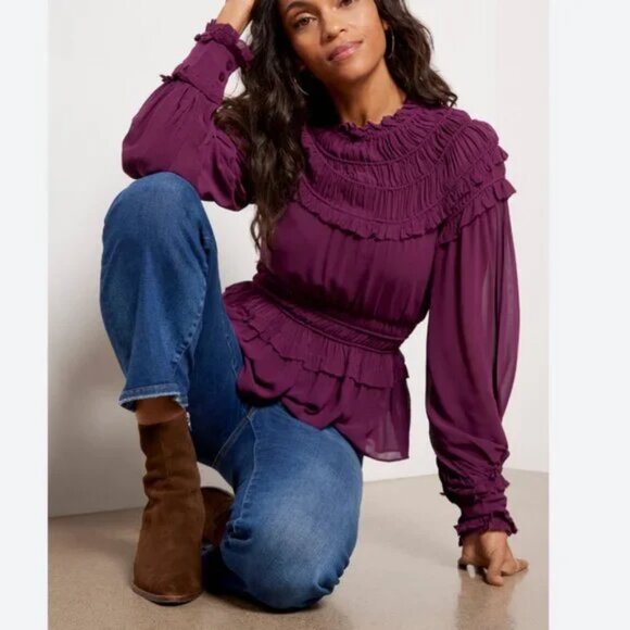 Farm Rio burgundy Ruffled Blouse - Picture 1 of 4